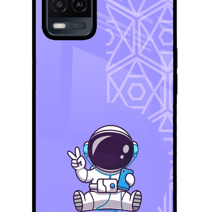 Cute Astronaut Chilling Oppo A54 Glass Case Back Cover by Casekaro