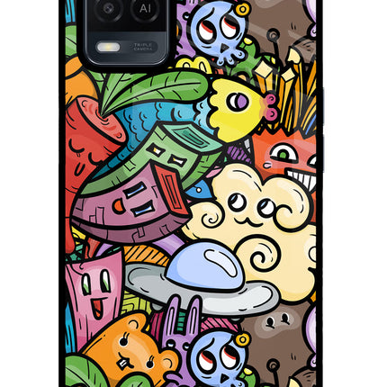 Veggie Doodle Oppo A54 Glass Case Back Cover by Casekaro