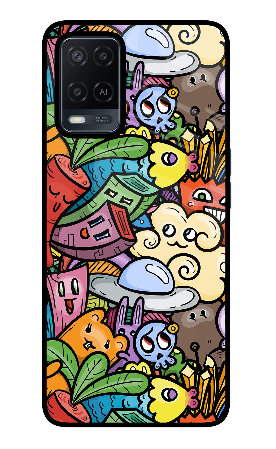 Veggie Doodle Oppo A54 Glass Case Back Cover by Casekaro