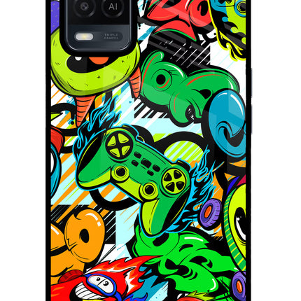Game Doodle Oppo A54 Glass Case Back Cover by Casekaro