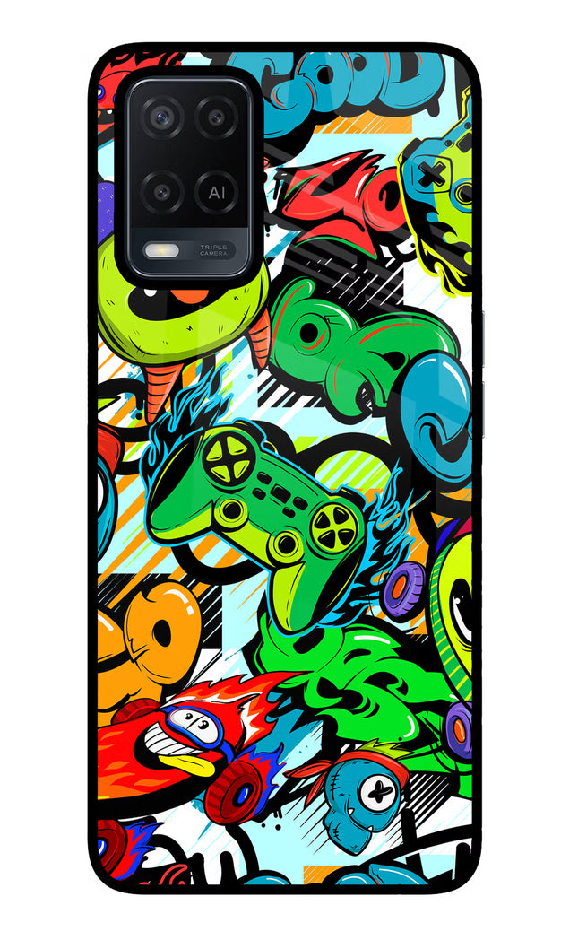 Game Doodle Oppo A54 Glass Case Back Cover by Casekaro