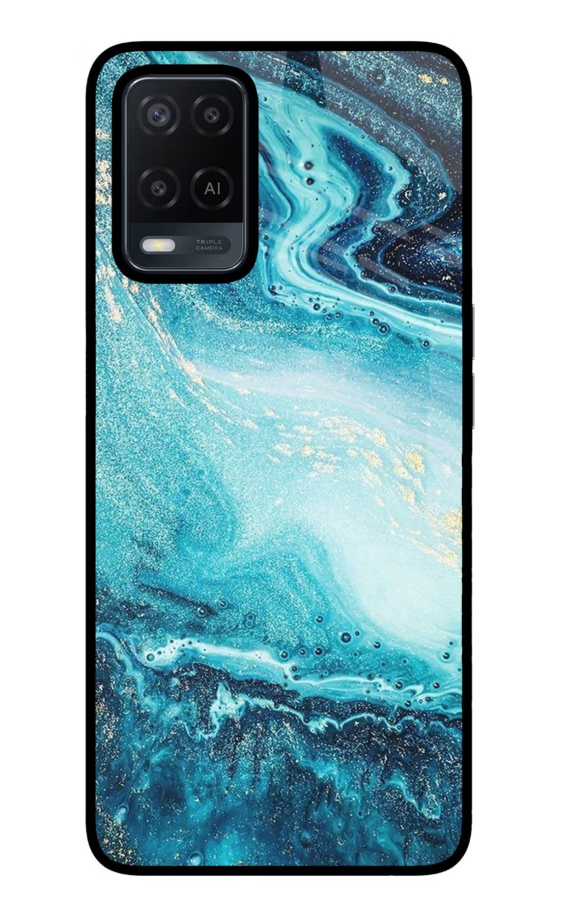 Blue Glitter Marble Oppo A54 Glass Case Back Cover by Casekaro