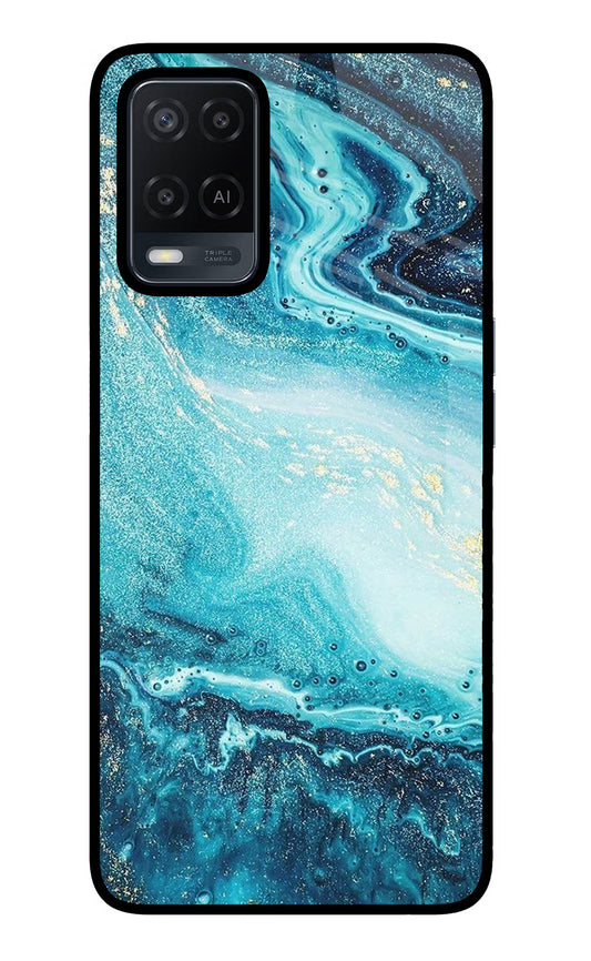 Blue Glitter Marble Oppo A54 Glass Case