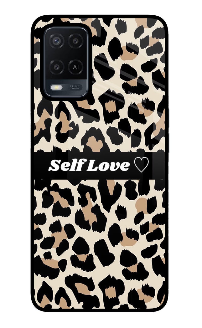 Leopard Print Self Love Oppo A54 Glass Case Back Cover by Casekaro
