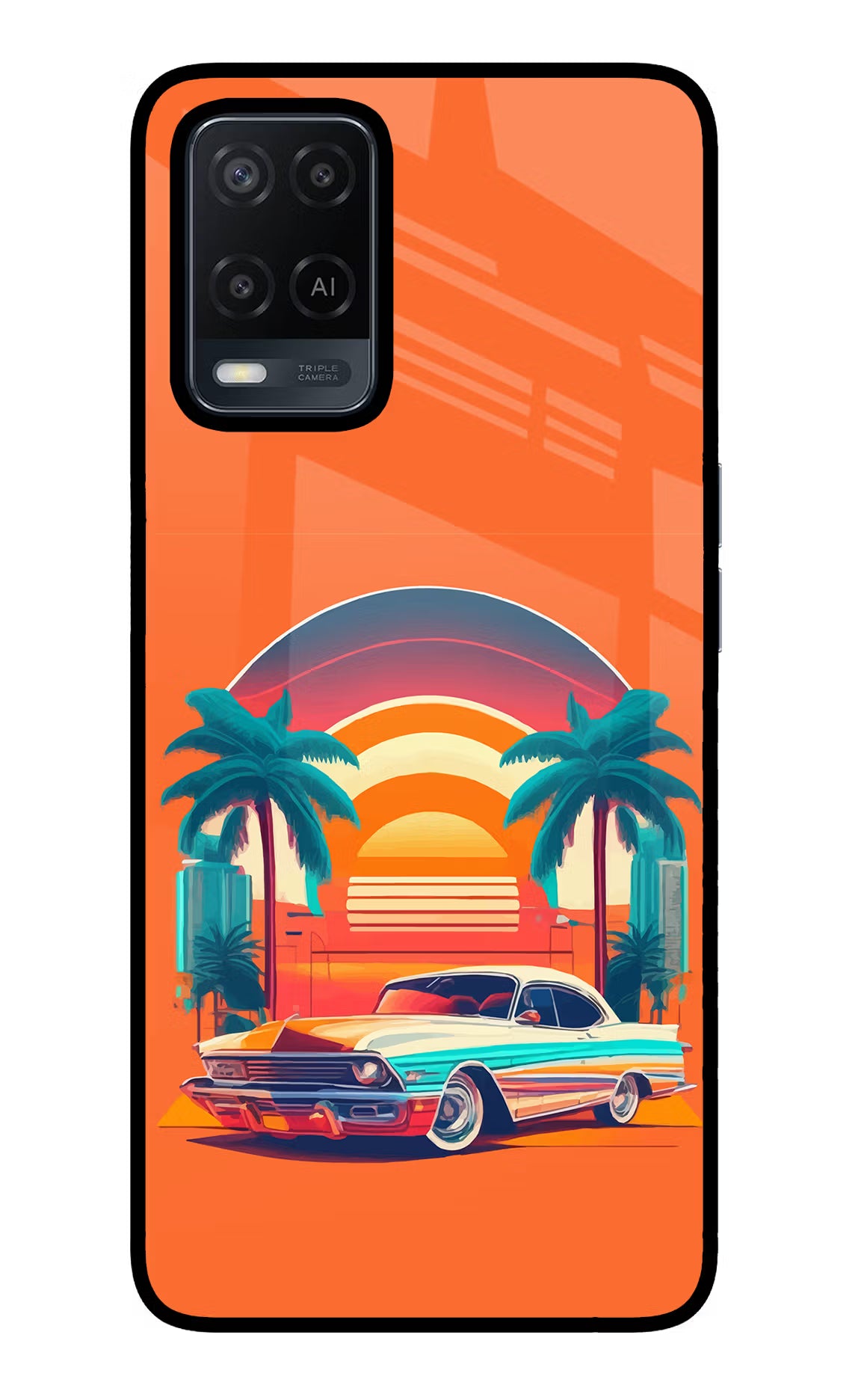 Palm Drive 80s Oppo A54 Glass Case Back Cover by Casekaro