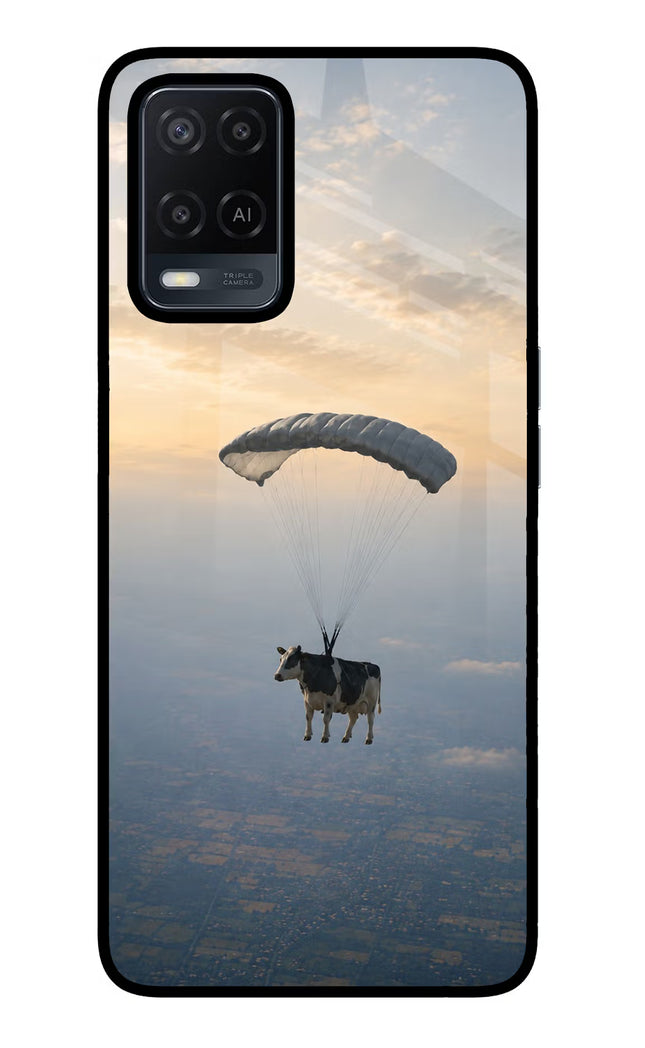Skydiving Cow Oppo A54 Glass Case Back Cover by Casekaro