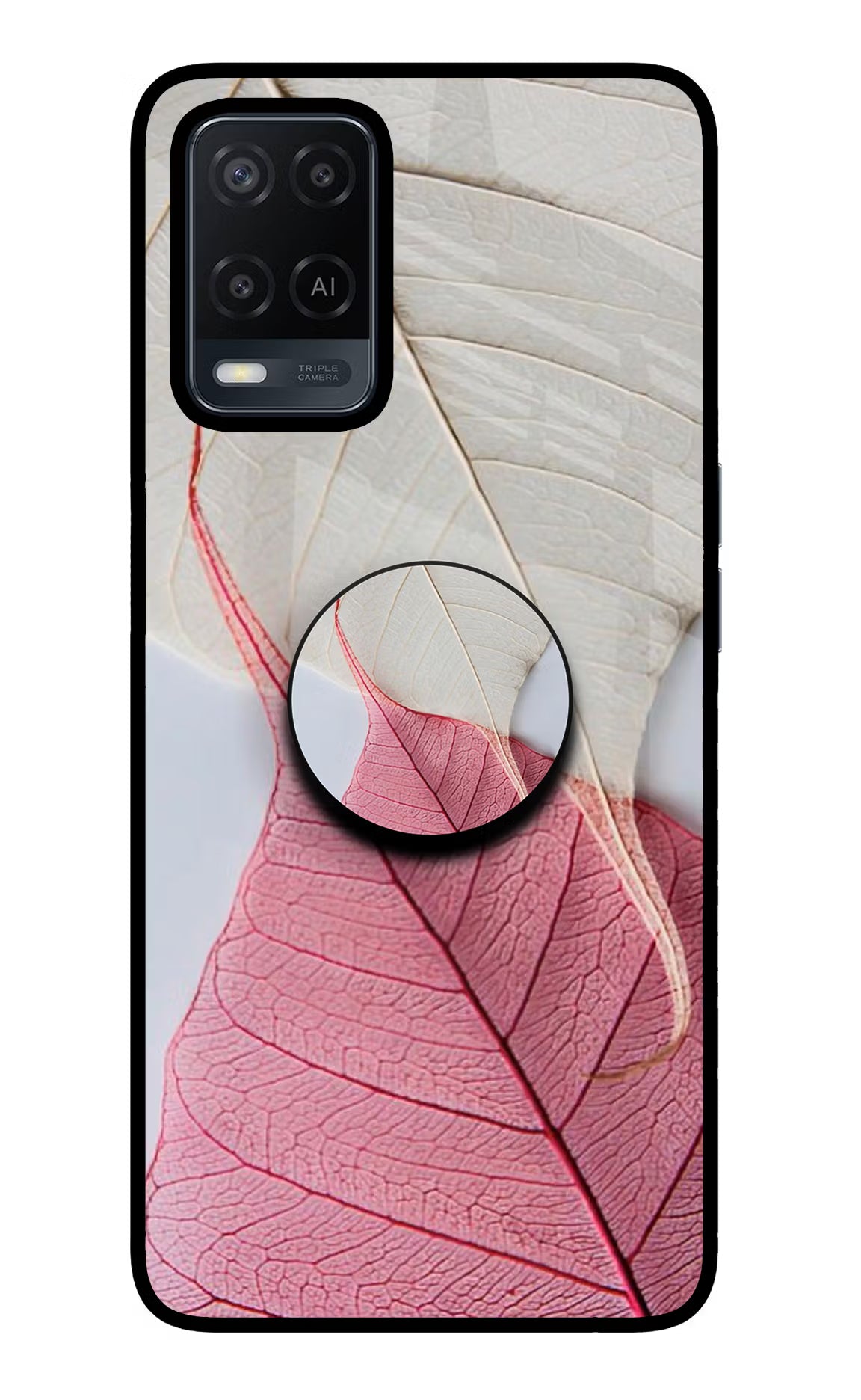 White Pink Leaf Oppo A54 Pop Case by Casekaro