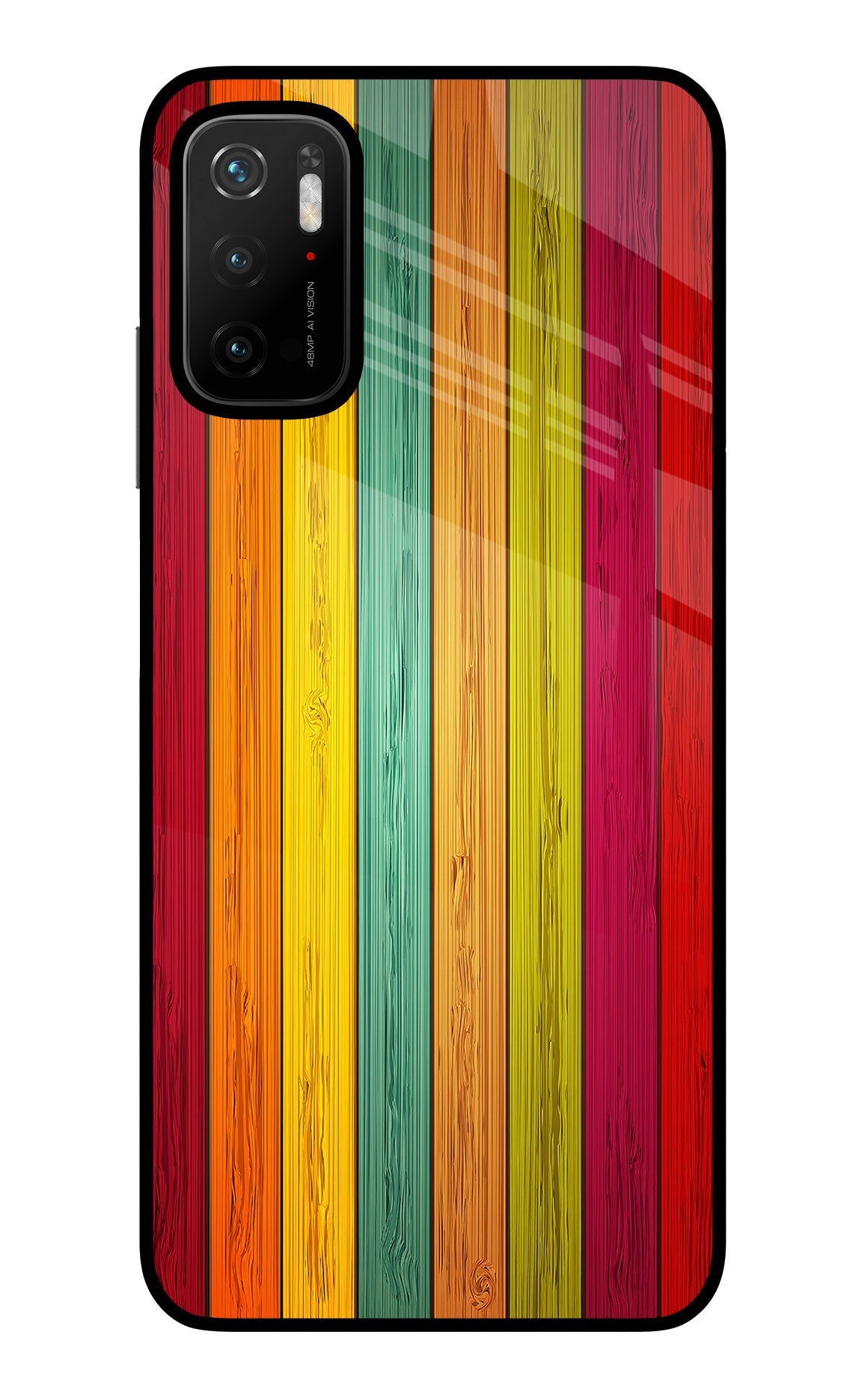 Multicolor Wooden Poco M3 Pro 5G Glass Case