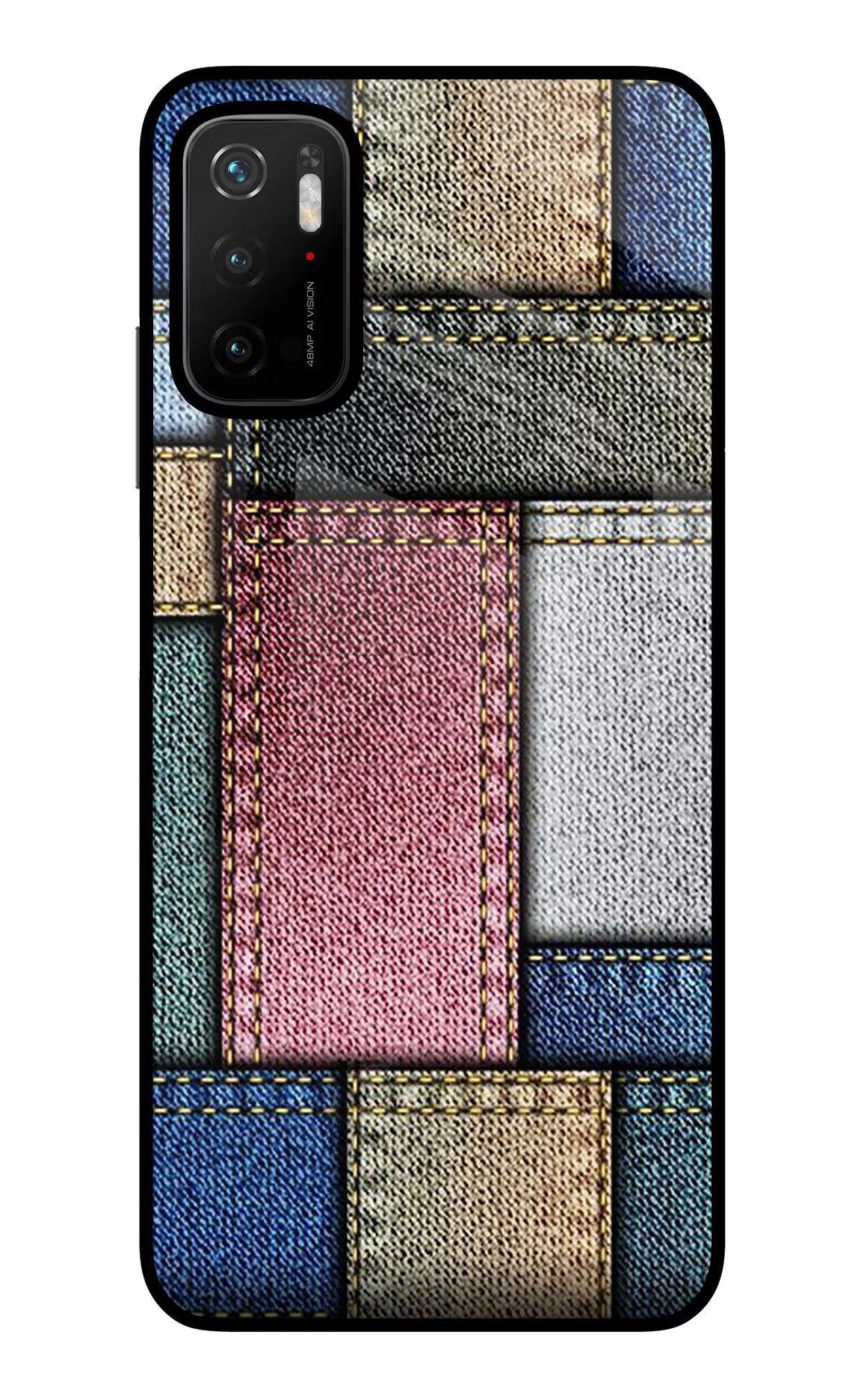 Multicolor Jeans Poco M3 Pro 5G Glass Case Back Cover by Casekaro