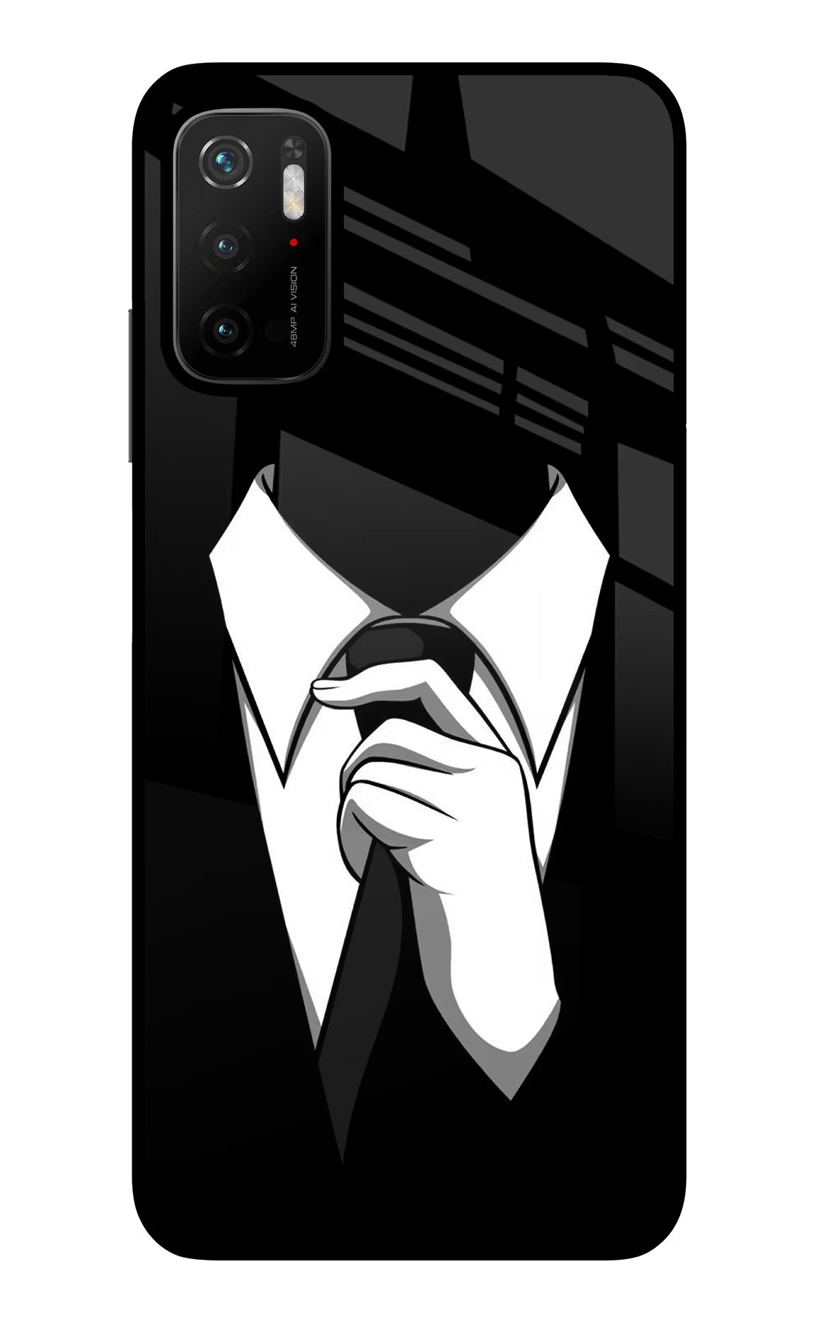 Black Tie Poco M3 Pro 5G Glass Case Back Cover by Casekaro