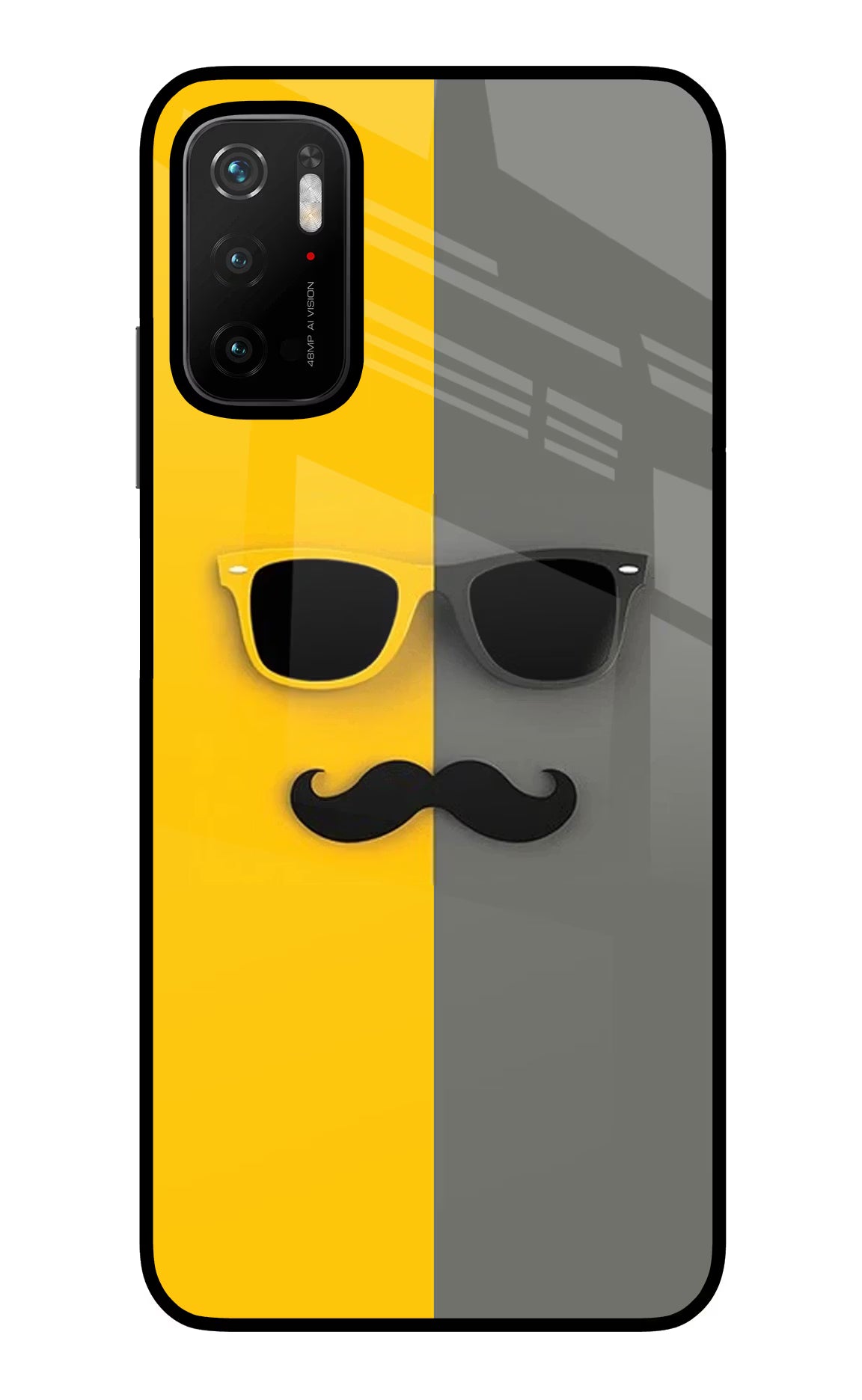 Sunglasses with Mustache Poco M3 Pro 5G Glass Case Back Cover by Casekaro