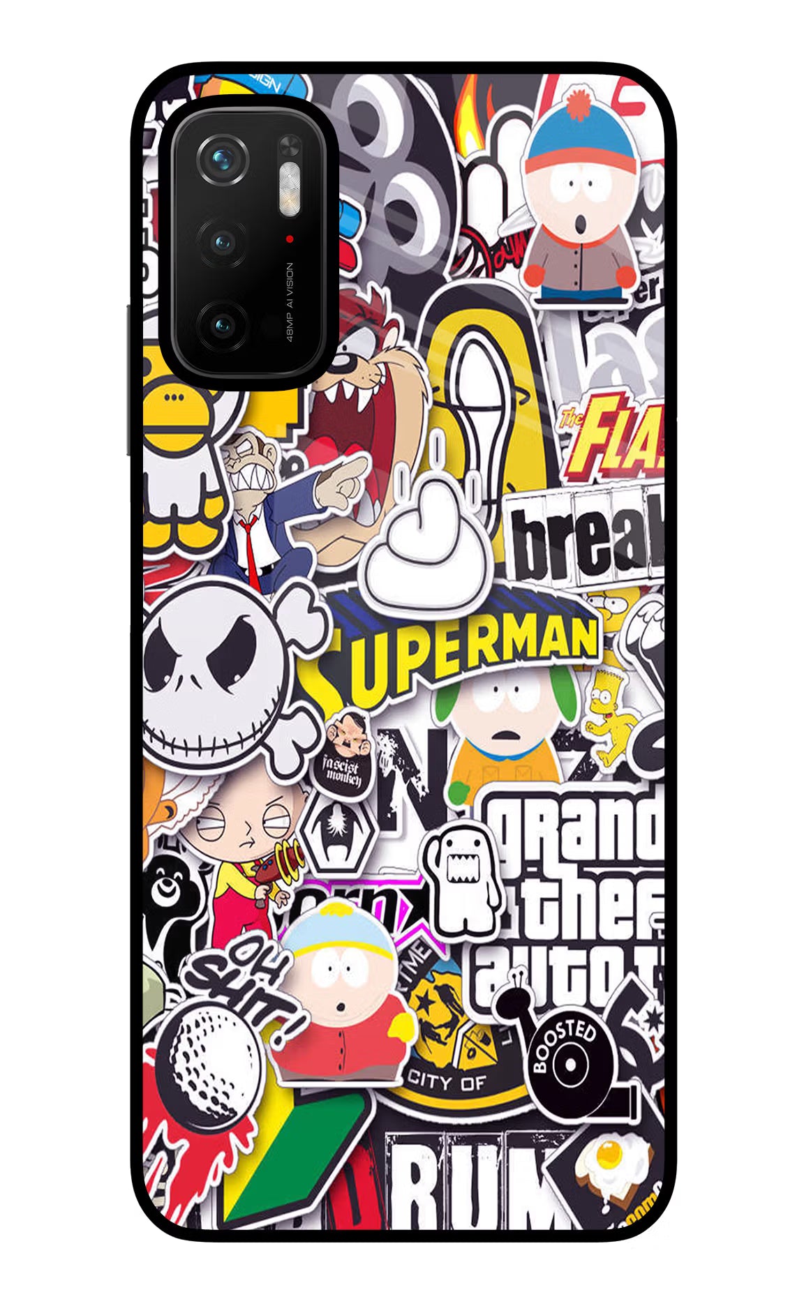 Sticker Bomb Poco M3 Pro 5G Glass Case Back Cover by Casekaro