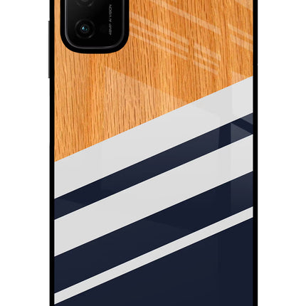Blue and white wooden Poco M3 Pro 5G Glass Case