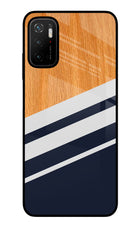 Blue and white wooden Poco M3 Pro 5G Glass Case