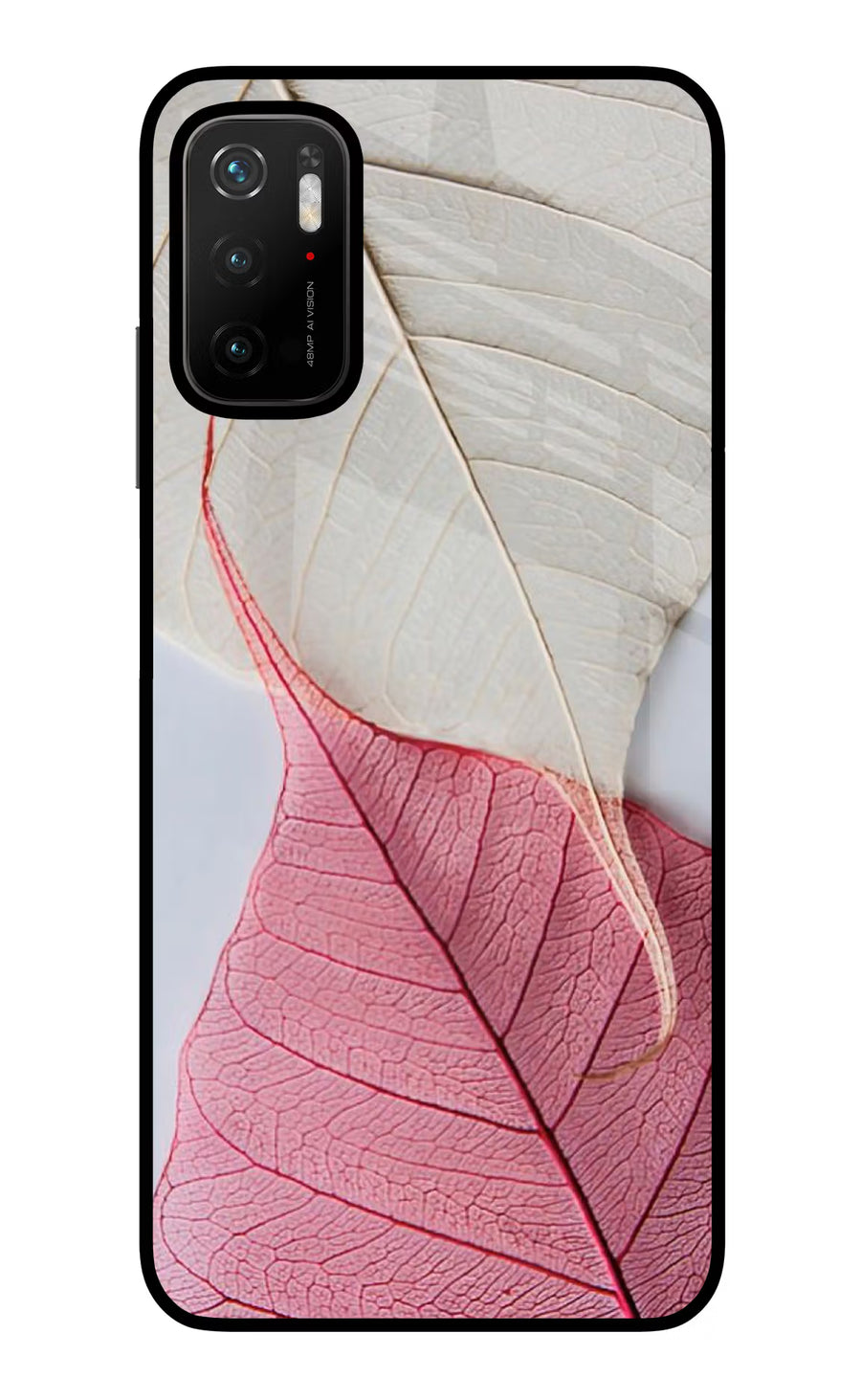 White Pink Leaf Poco M3 Pro 5G Back Cover, Glass case