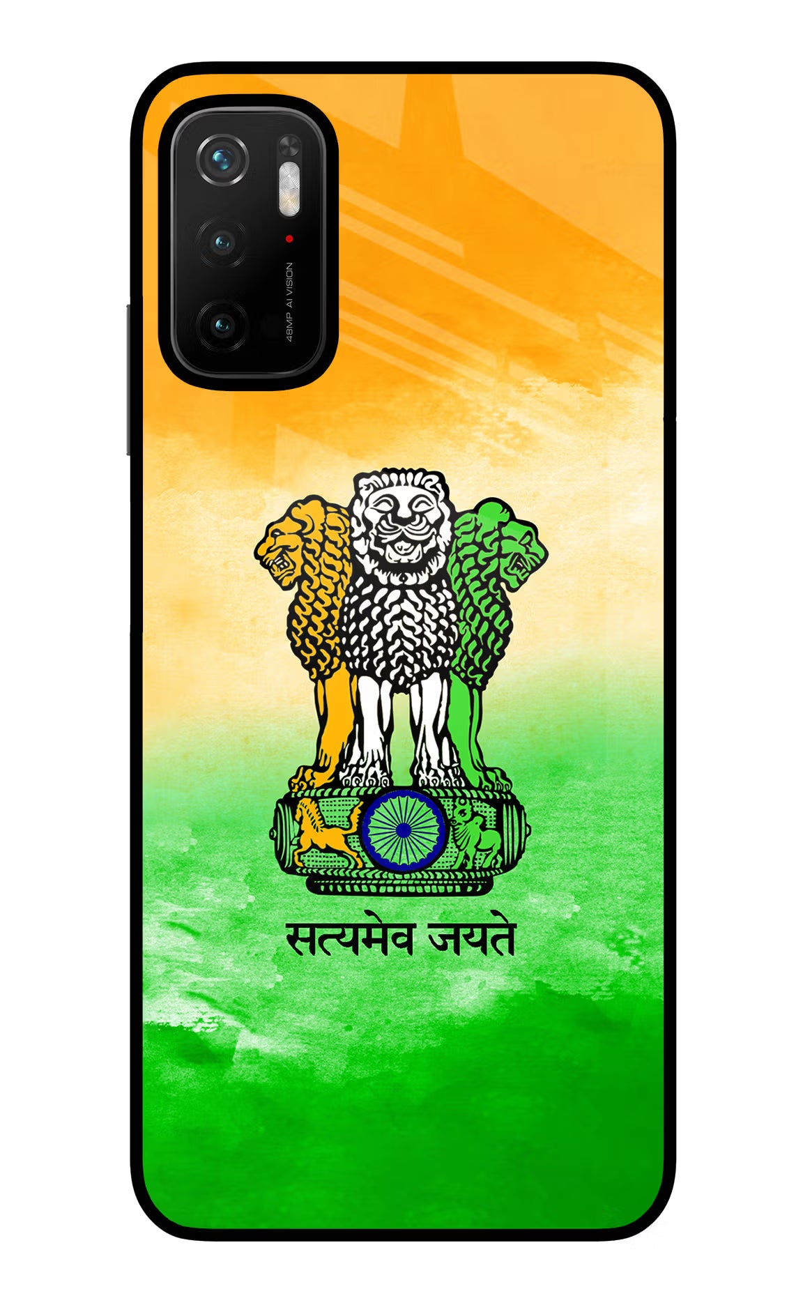 Satyamev Jayate Flag Poco M3 Pro 5G Glass Case Back Cover by Casekaro