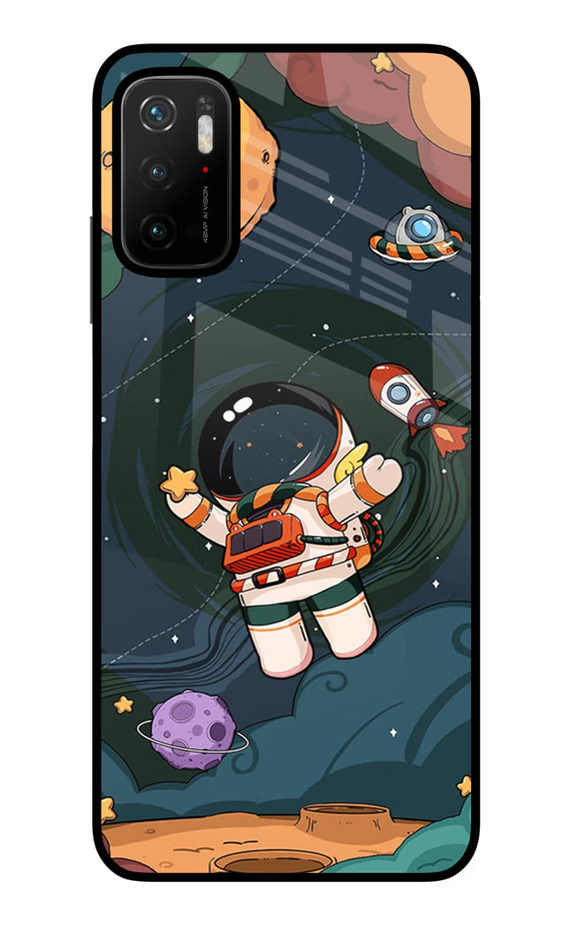 Cartoon Astronaut Poco M3 Pro 5G Glass Case Back Cover by Casekaro