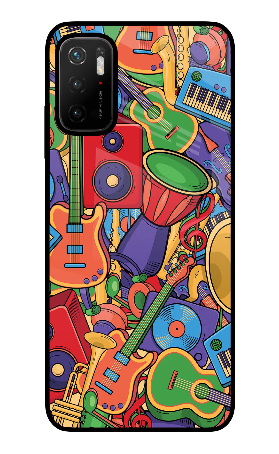 Music Instrument Doodle Poco M3 Pro 5G Glass Case Back Cover by Casekaro