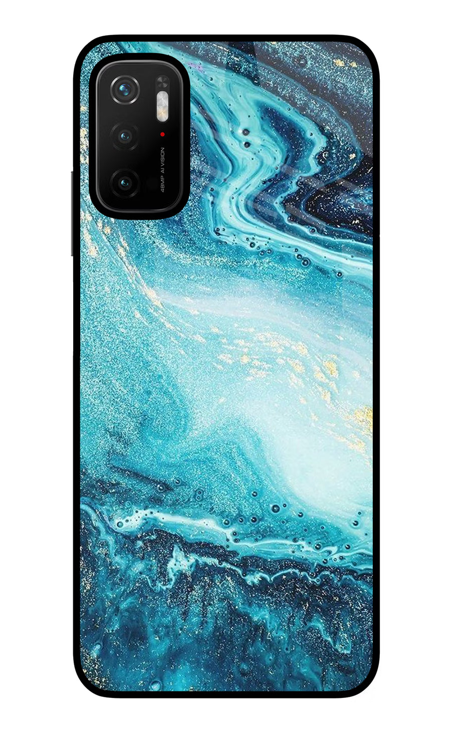 Blue Glitter Marble Poco M3 Pro 5G Back Cover, Glass case