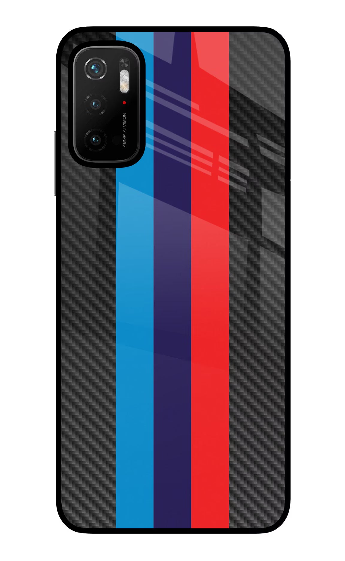 BMW Stripes Pattern Poco M3 Pro 5G Glass Case Back Cover by Casekaro