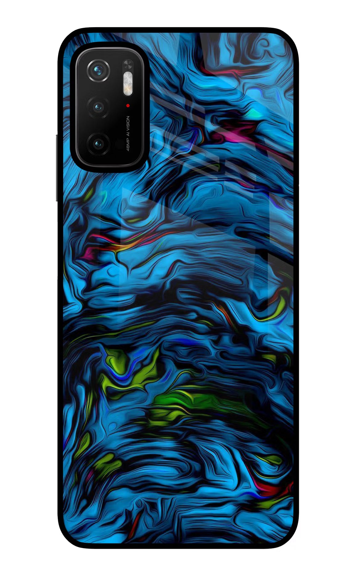 Dark Blue Abstract Poco M3 Pro 5G Glass Case Back Cover by Casekaro