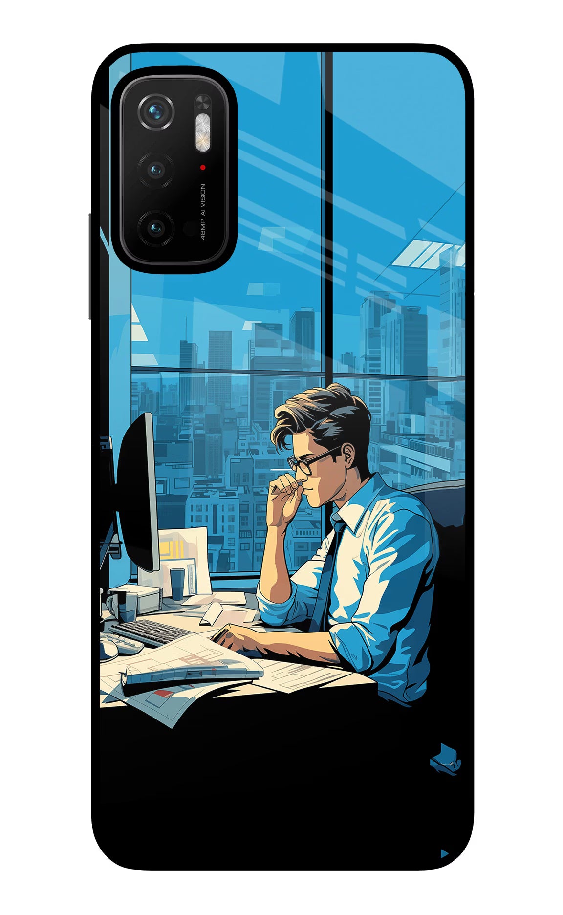 Focused Hustler (AI Generated) Poco M3 Pro 5G Glass Case Back Cover by Casekaro