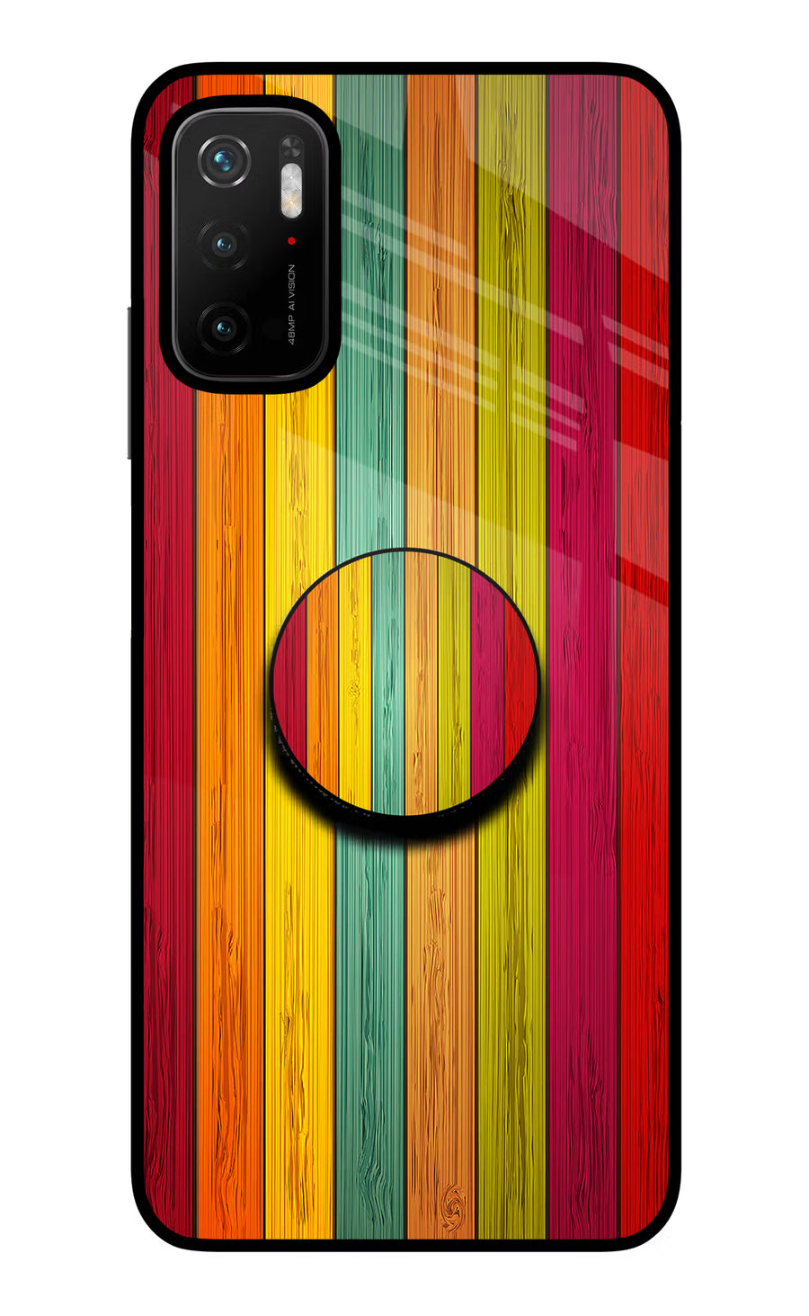 Multicolor Wooden Poco M3 Pro 5G Pop Case, Glass case