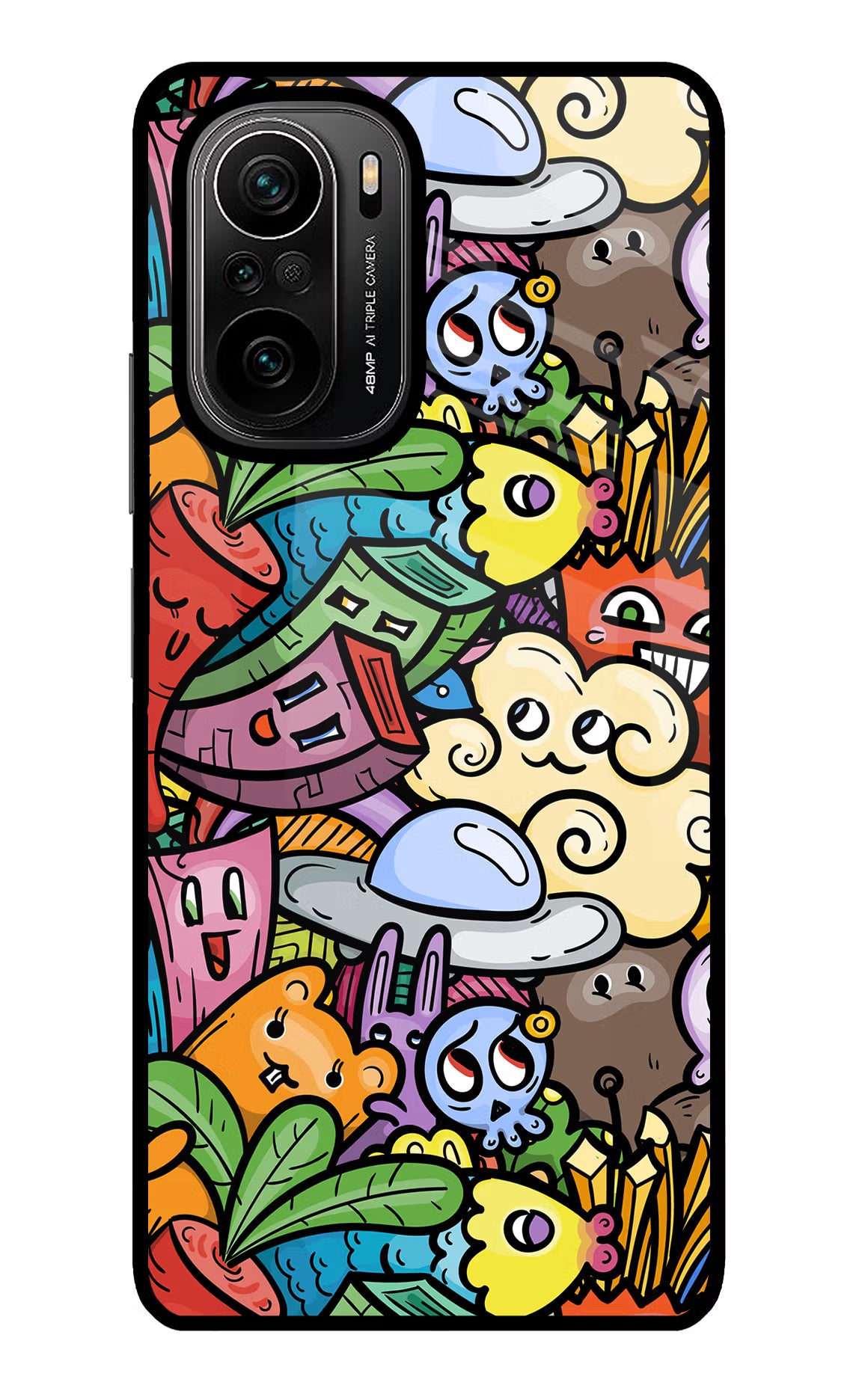 Veggie Doodle Mi 11X/11X Pro Glass Case Back Cover by Casekaro
