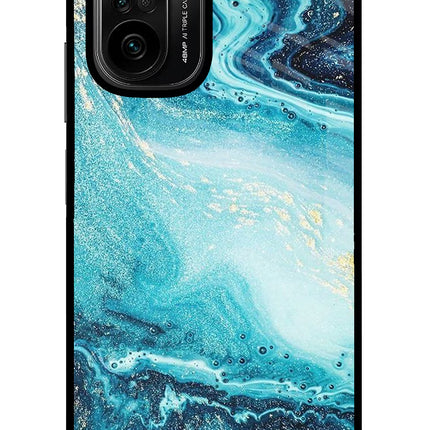 Blue Glitter Marble Mi 11X/11X Pro Glass Case Back Cover by Casekaro