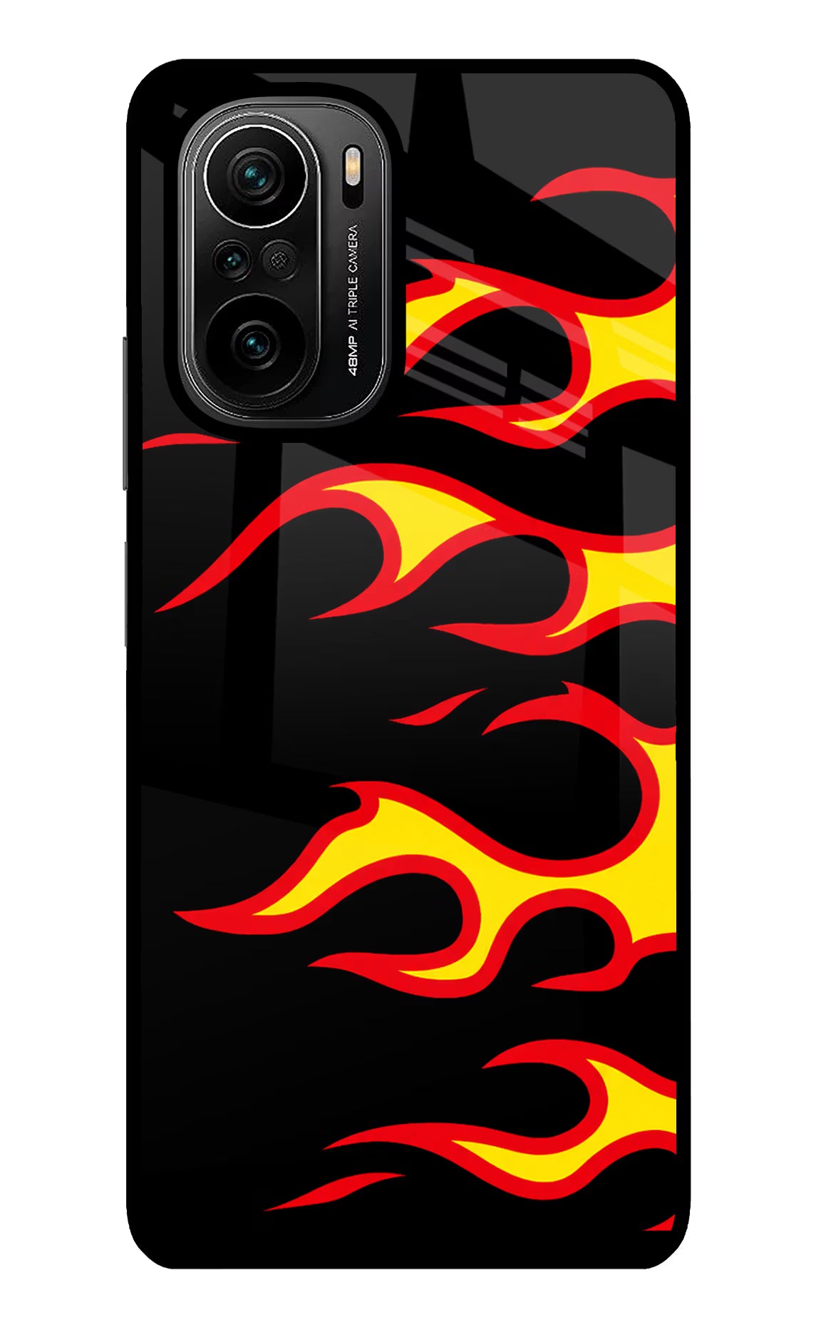 Side Sweep Flames Mi 11X/11X Pro Glass Case Back Cover by Casekaro