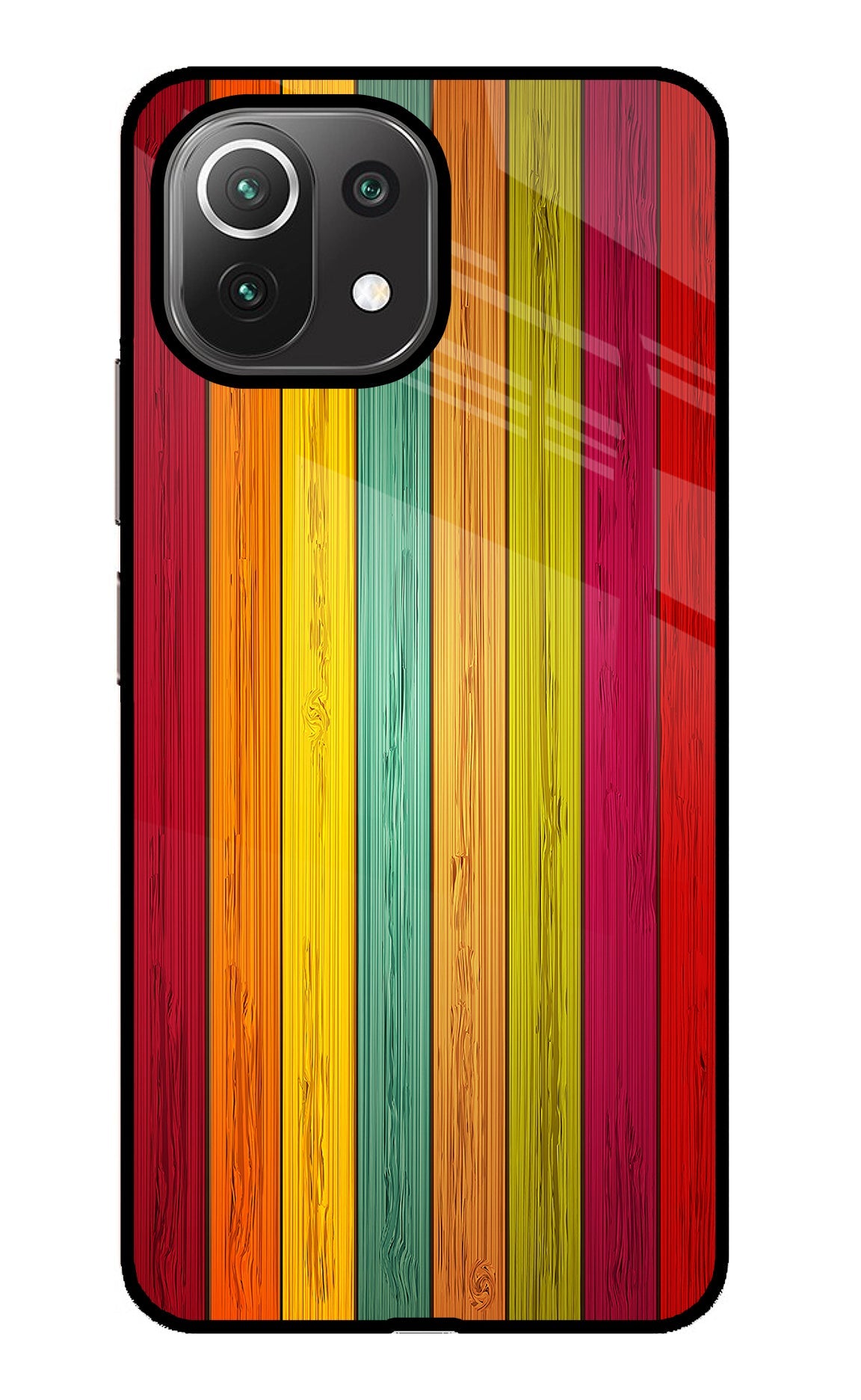 Multicolor Wooden Mi 11 Lite Glass Case