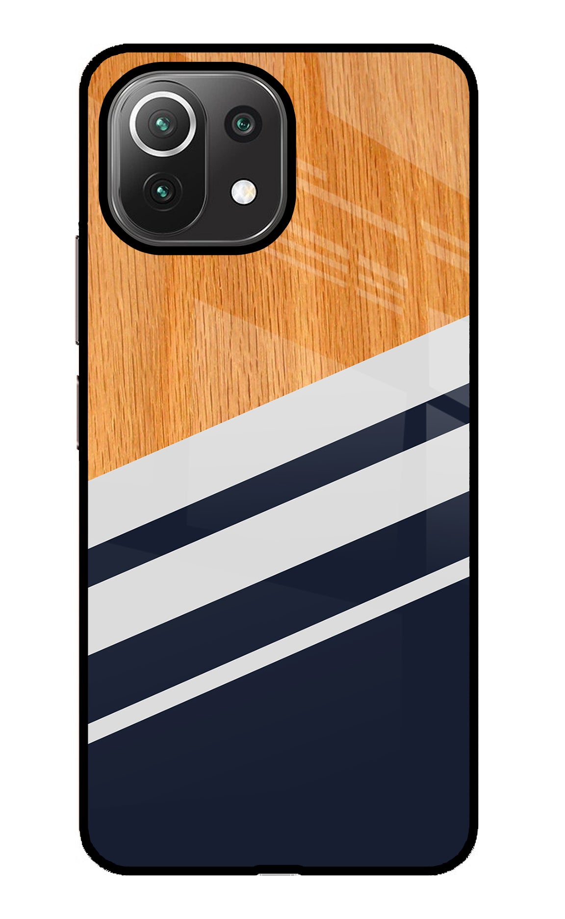 Blue and white wooden Mi 11 Lite Glass Case