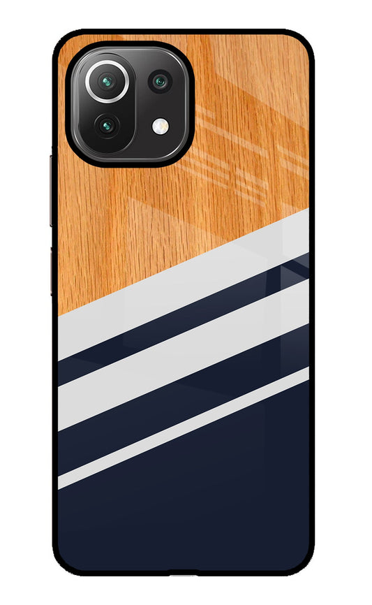 Blue and white wooden Mi 11 Lite Glass Case