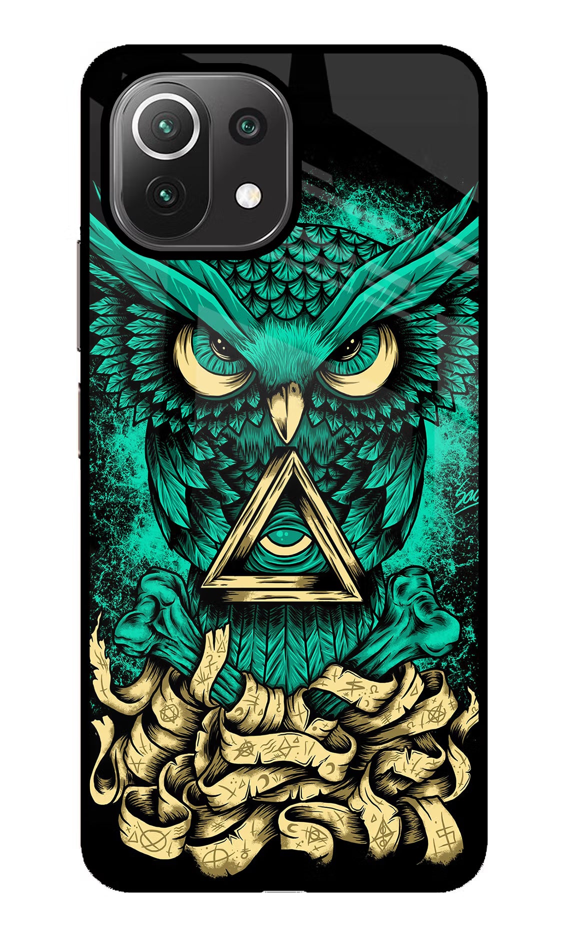 Green Owl Mi 11 Lite Glass Case Back Cover by Casekaro