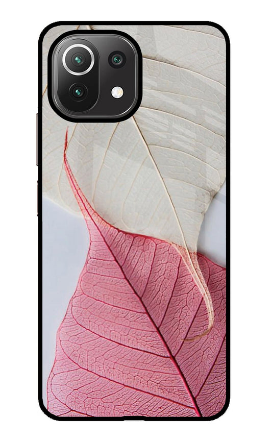 White Pink Leaf Mi 11 Lite Glass Case