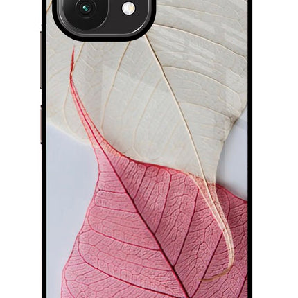 White Pink Leaf Mi 11 Lite Glass Case Back Cover by Casekaro