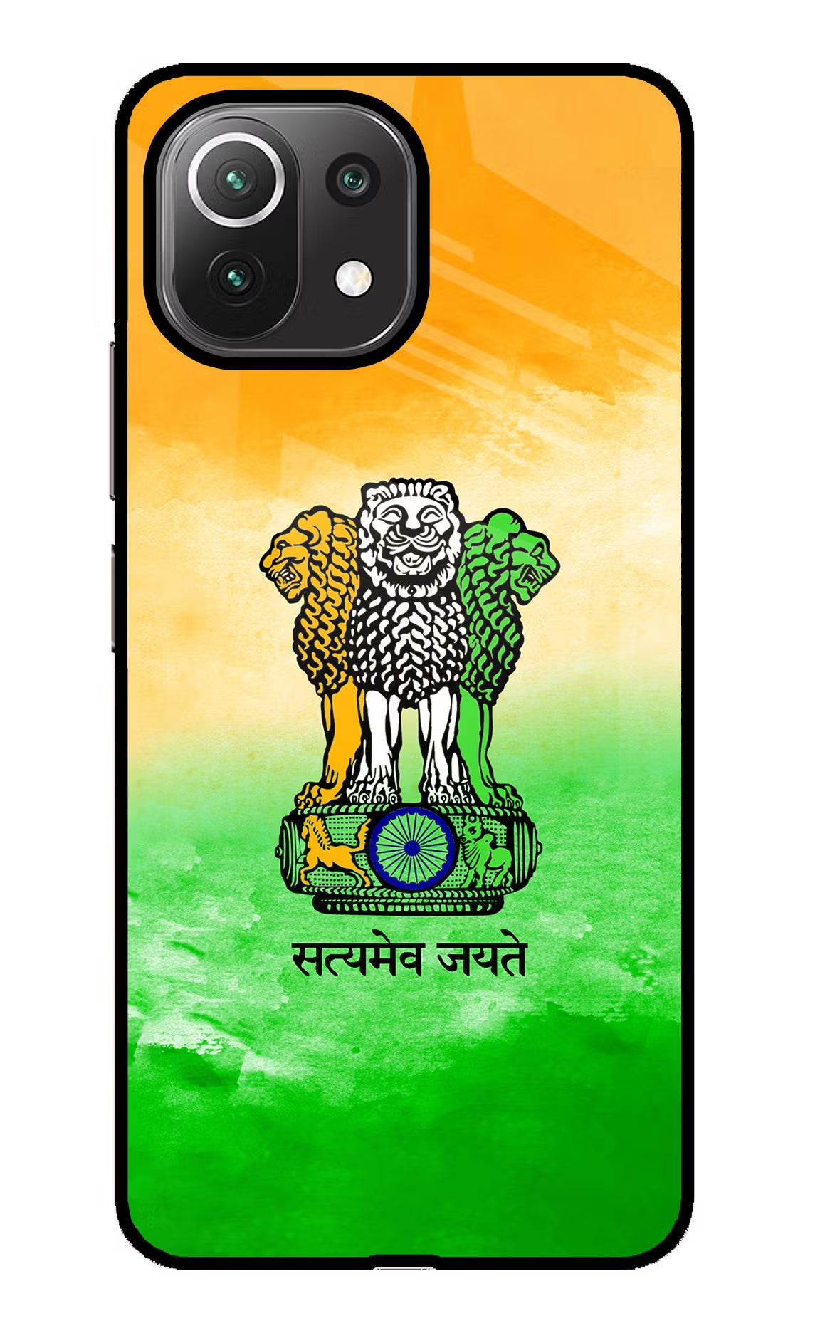 Satyamev Jayate Flag Mi 11 Lite Glass Case Back Cover by Casekaro