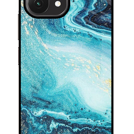 Blue Glitter Marble Mi 11 Lite Glass Case Back Cover by Casekaro