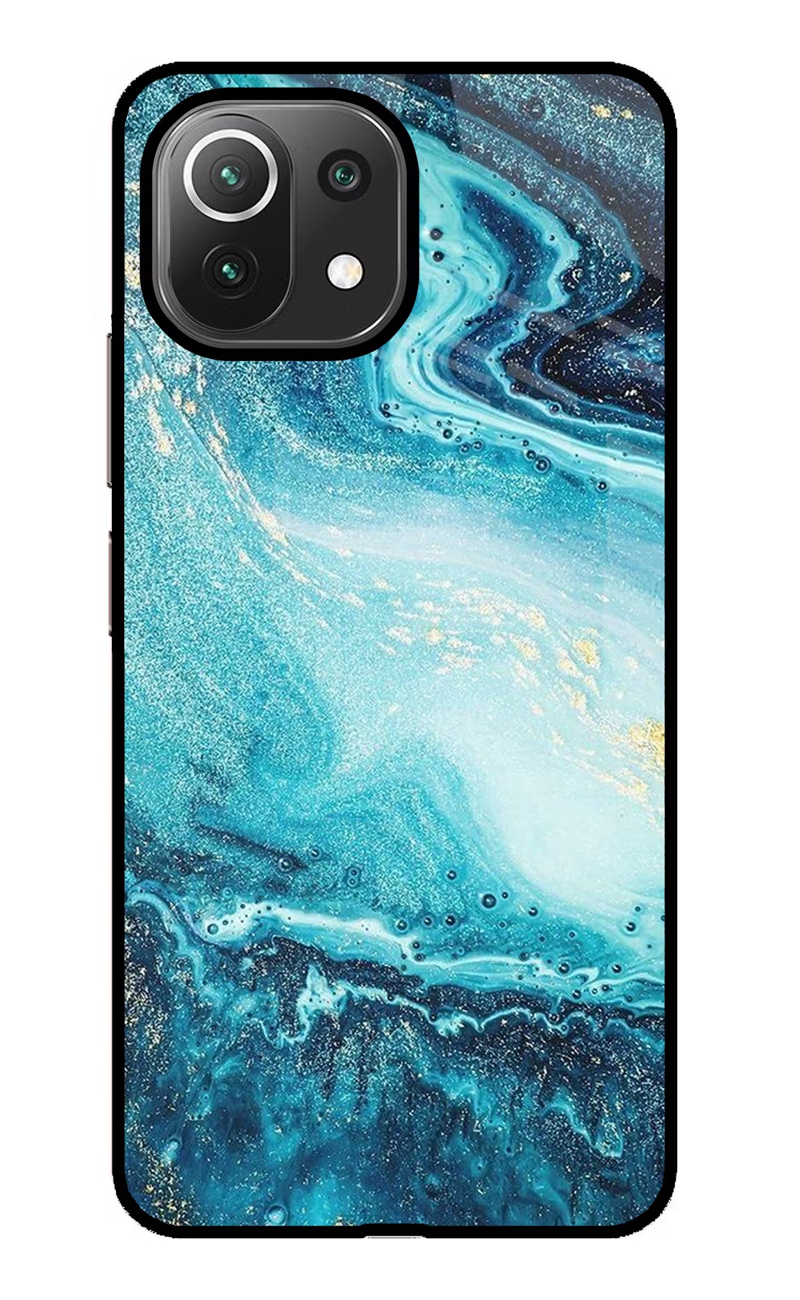 Blue Glitter Marble Mi 11 Lite Glass Case Back Cover by Casekaro