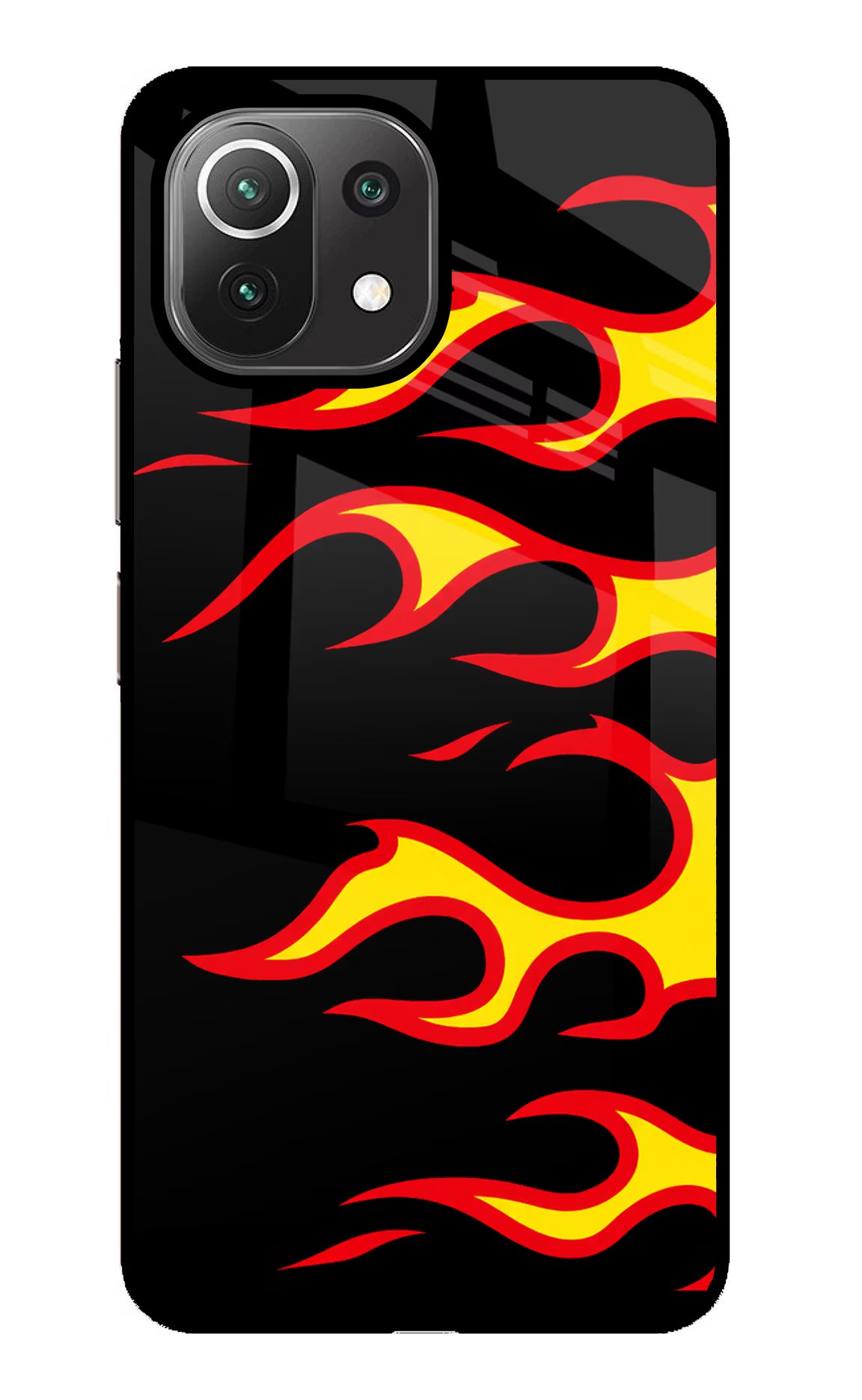 Side Sweep Flames Mi 11 Lite Glass Case Back Cover by Casekaro
