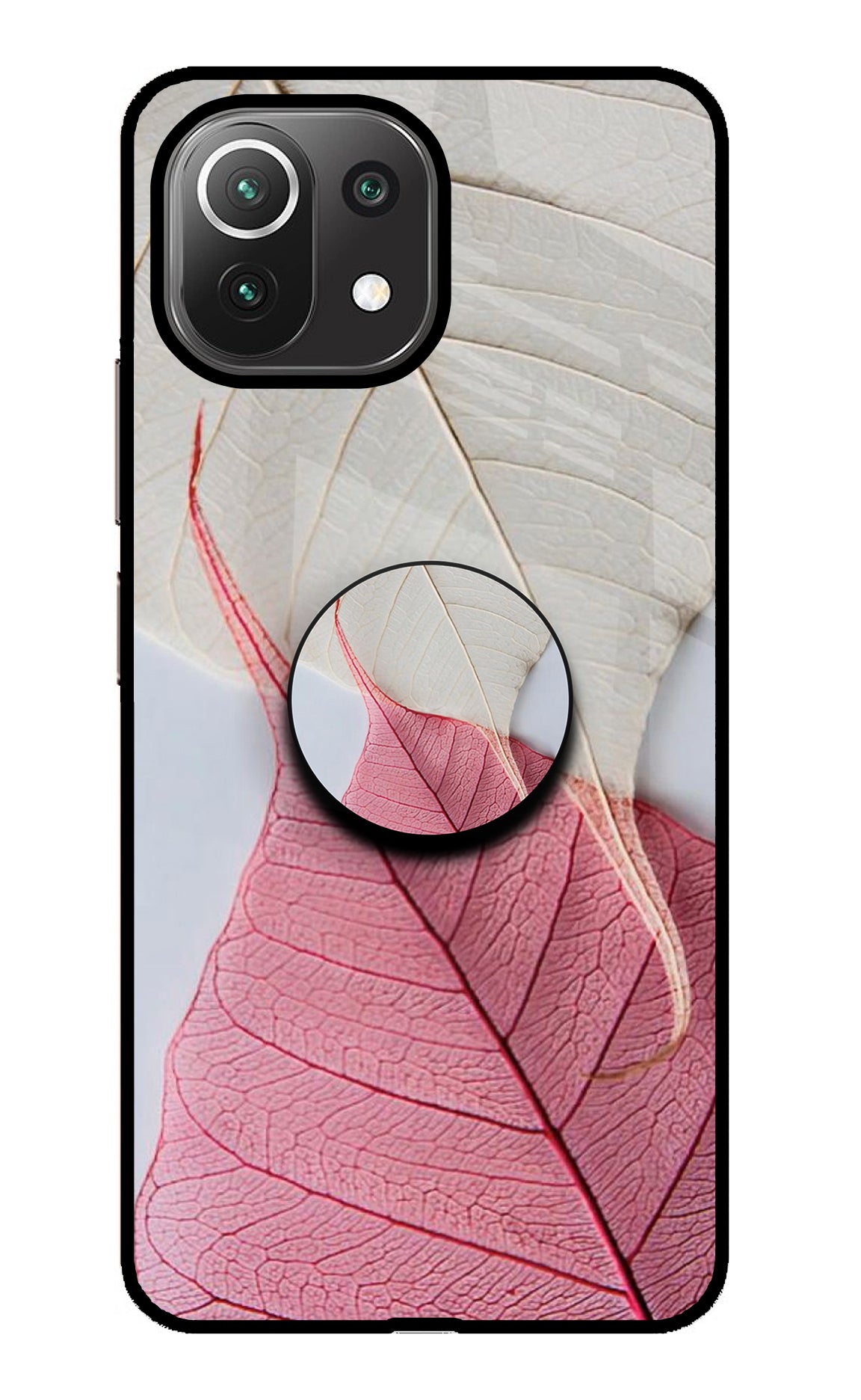 White Pink Leaf Mi 11 Lite Glass Case