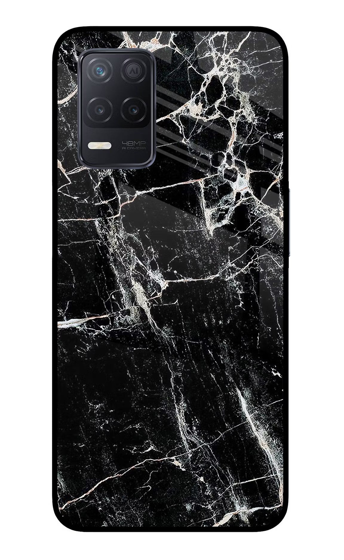 Black Marble Texture Realme 8 5G/8s 5G Glass Case Back Cover by Casekaro