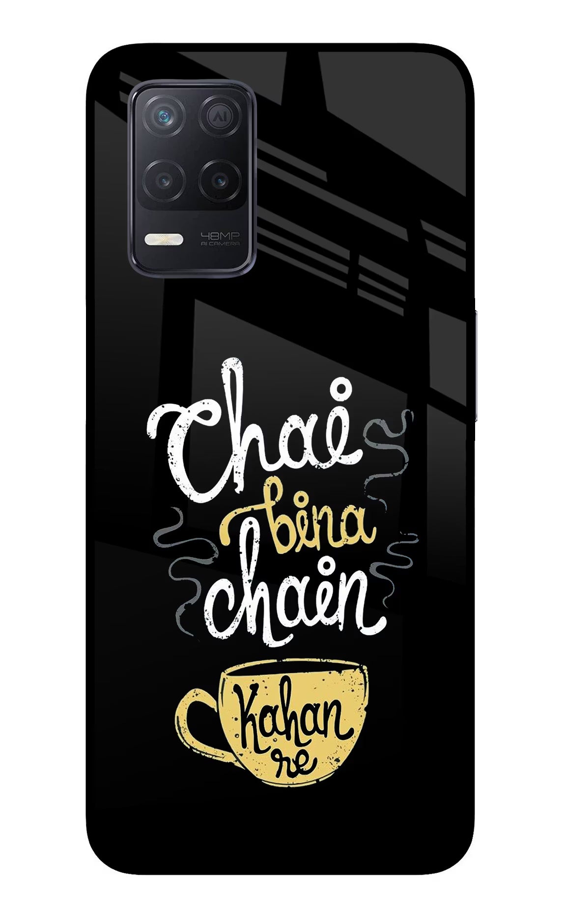 Chai Bina Chain Kaha Re Realme 8 5G/8s 5G Glass Case Back Cover by Casekaro