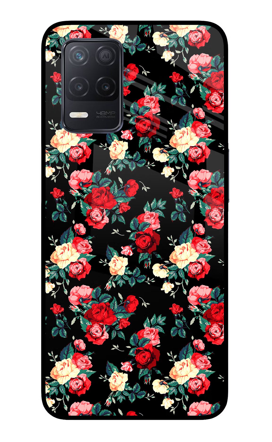 Rose Pattern Realme 8 5G/8s 5G Glass Case Back Cover by Casekaro