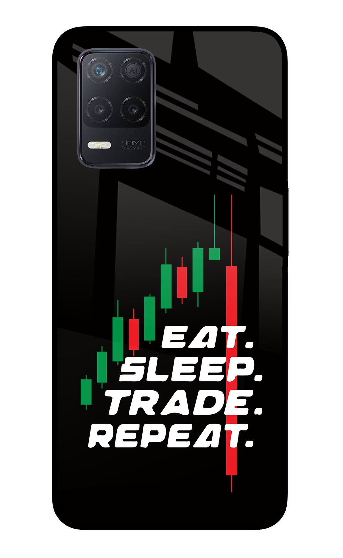 Eat Sleep Trade Repeat Realme 8 5G/8s 5G Glass Case Back Cover by Casekaro