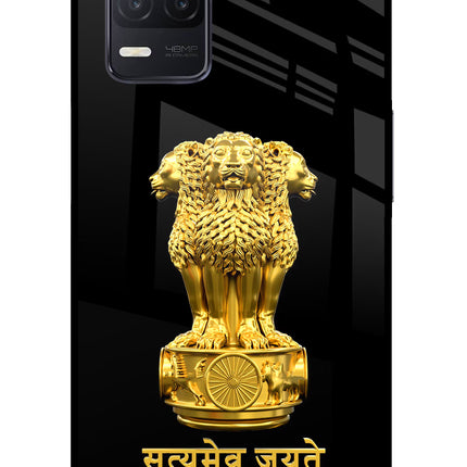 Satyamev Jayate Golden Realme 8 5G/8s 5G Glass Case Back Cover by Casekaro