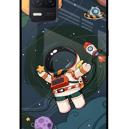 Cartoon Astronaut Realme 8 5G/8s 5G Glass Case Back Cover by Casekaro