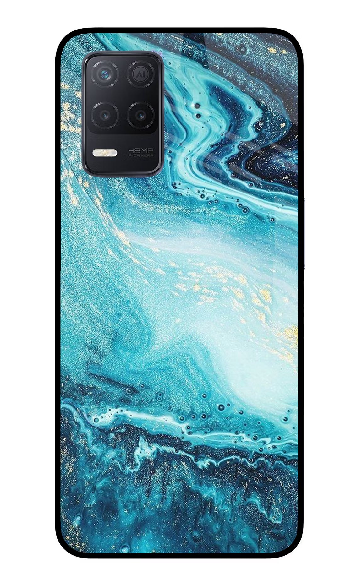 Blue Glitter Marble Realme 8 5G/8s 5G Glass Case Back Cover by Casekaro