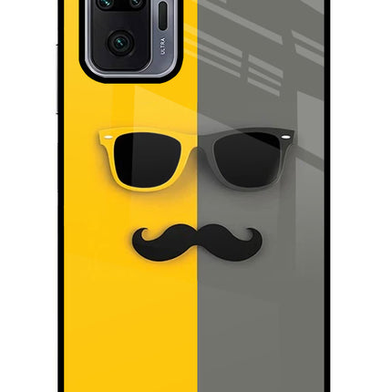 Sunglasses with Mustache Redmi Note 10 Pro Max Glass Case Back Cover by Casekaro