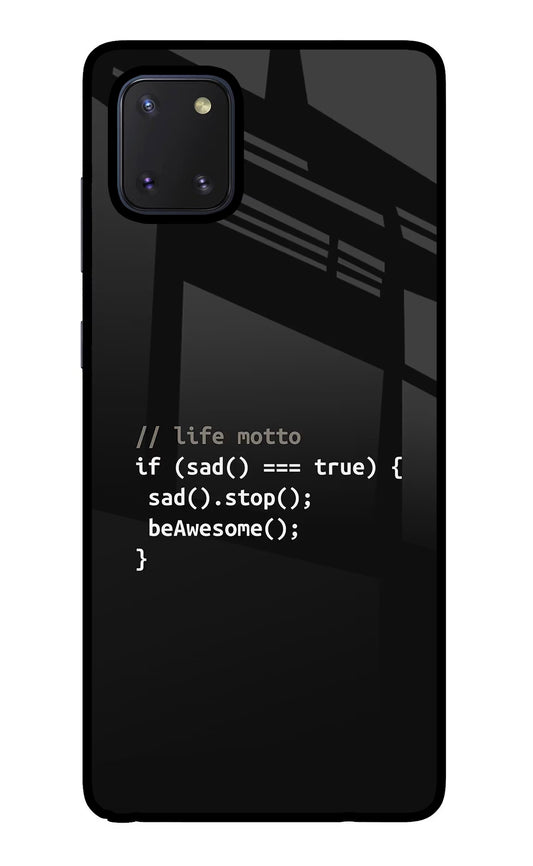 Life Motto Code Samsung Note 10 Lite Glass Case